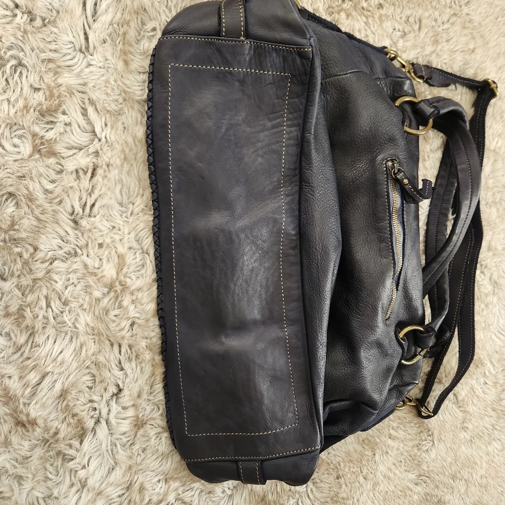 Juliana Cortini Black Leather Weaved Tote With Detachable Shoulder Strap‎